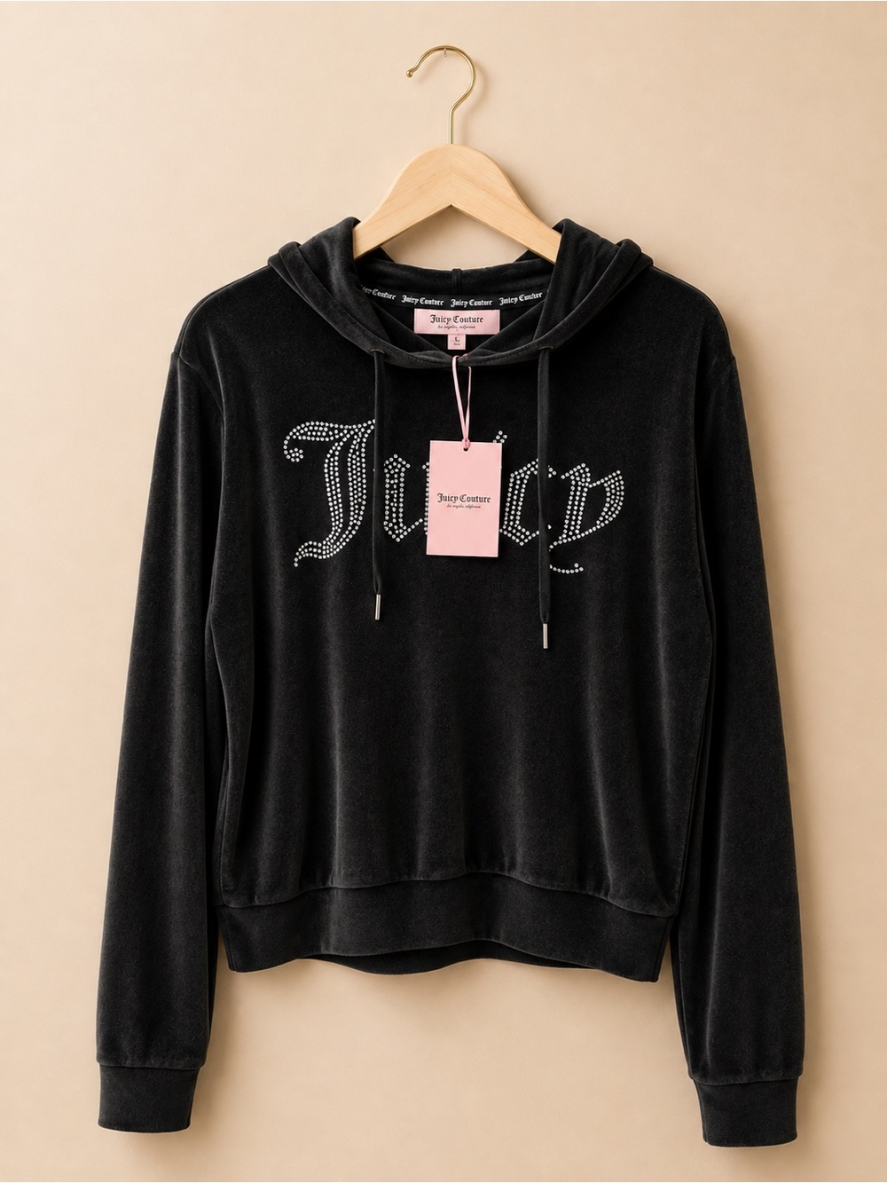 Juicy Couture Black Velour Rhinestone women Hoodie- Brand new! Fits L-XL